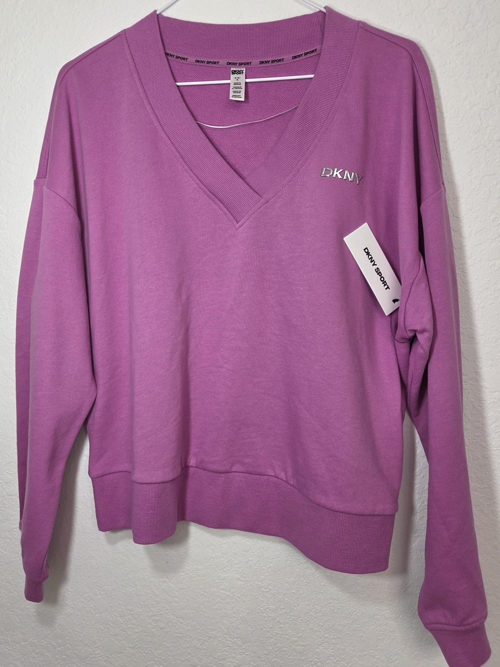 DKNY Women's V-Neck Sweater in Orchid Pink
